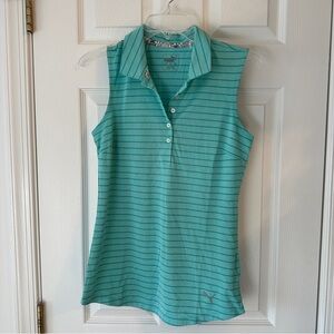 Puma Turquoise Striped Sleeveless Polo Tank